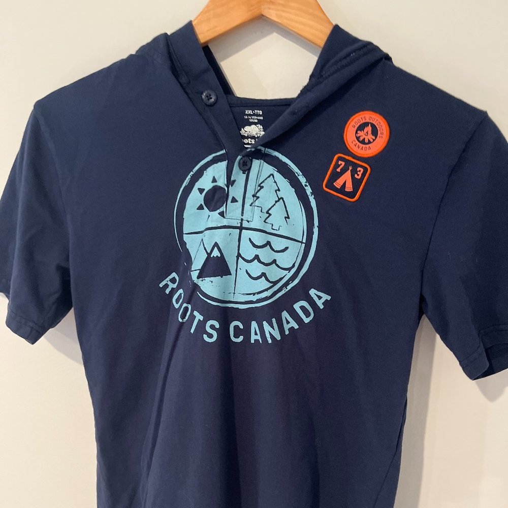 Roots Canada Big Kids Big Boy Short Sleeve Hoodie with Patches Camping Size XXL